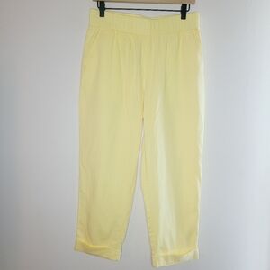 Women's Gauzy Cotton Pants Loft Straight Yellow Petite Medium Pull On Summer